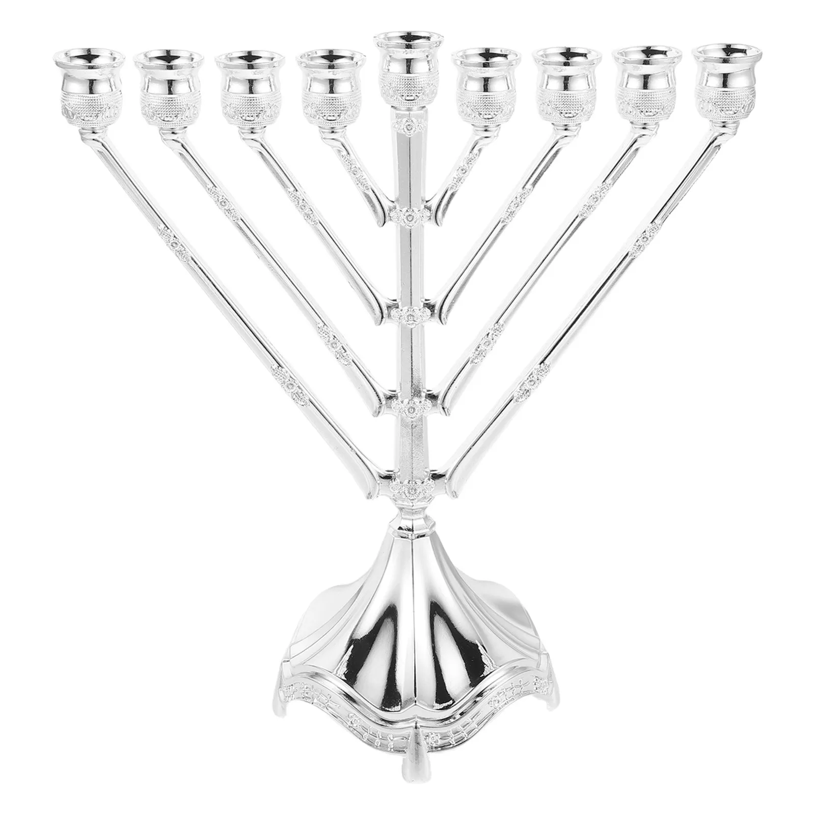 Premium Metal Silver Chanukah Menorah 9 Branch Elegant Vintage Design for Jewish Celebration Wedding Centerpiece Fireplace