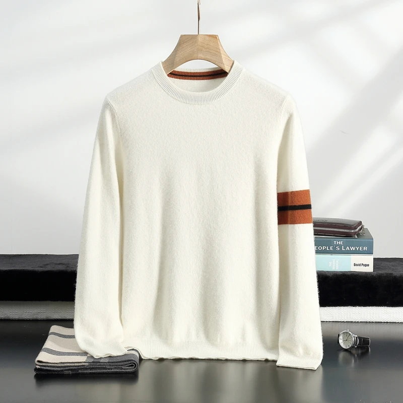 

Men's Light Luxury 100% Pure Cashmere Pullover Knitwear Sweater Thick Loose Business Casual Basic Breathable Long Sleeve Tops