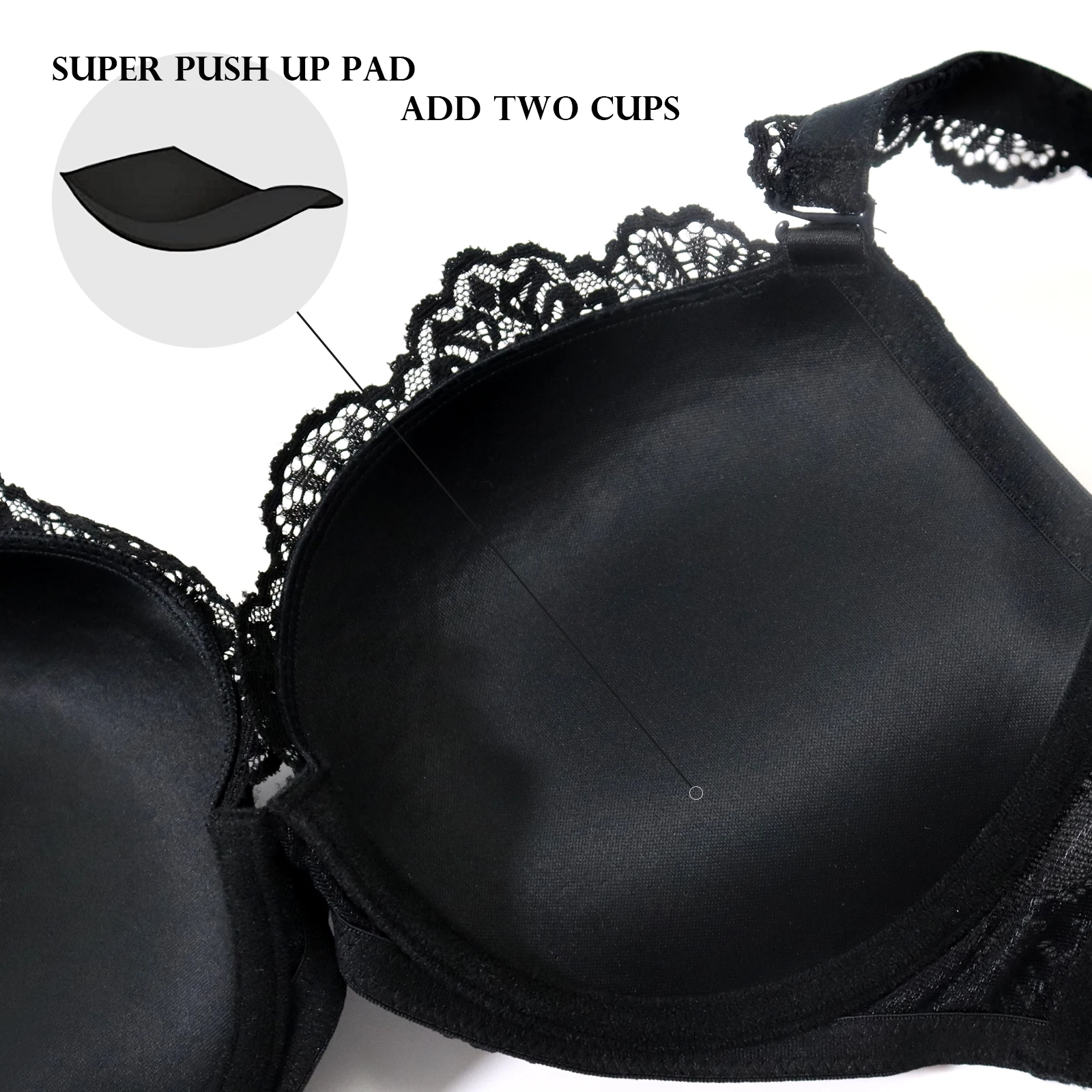 Nuevo Push Up acolchado agregar 2 tazas de encaje sujetadores sexis mujeres malla transparente inmersión ajustado sujetador alambre hueso B C D E F 34 36 38 40 42 44 46