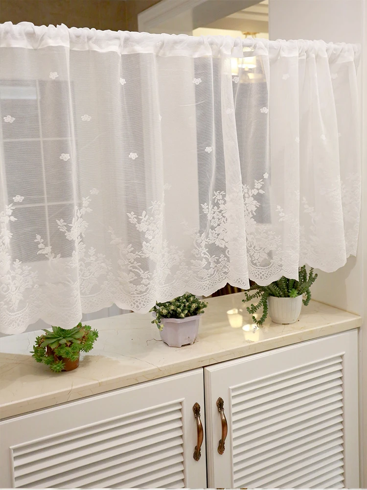 White Lace Floral Embroidered Semi Sheer Curtain 1 Pcs