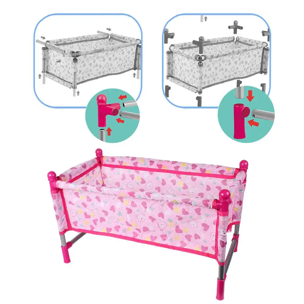  Doll Baby Toddler Bed Crib Playset Kids Simulation Play House Furniture Toys Accessories For Baby Doll Bed Playset Toy