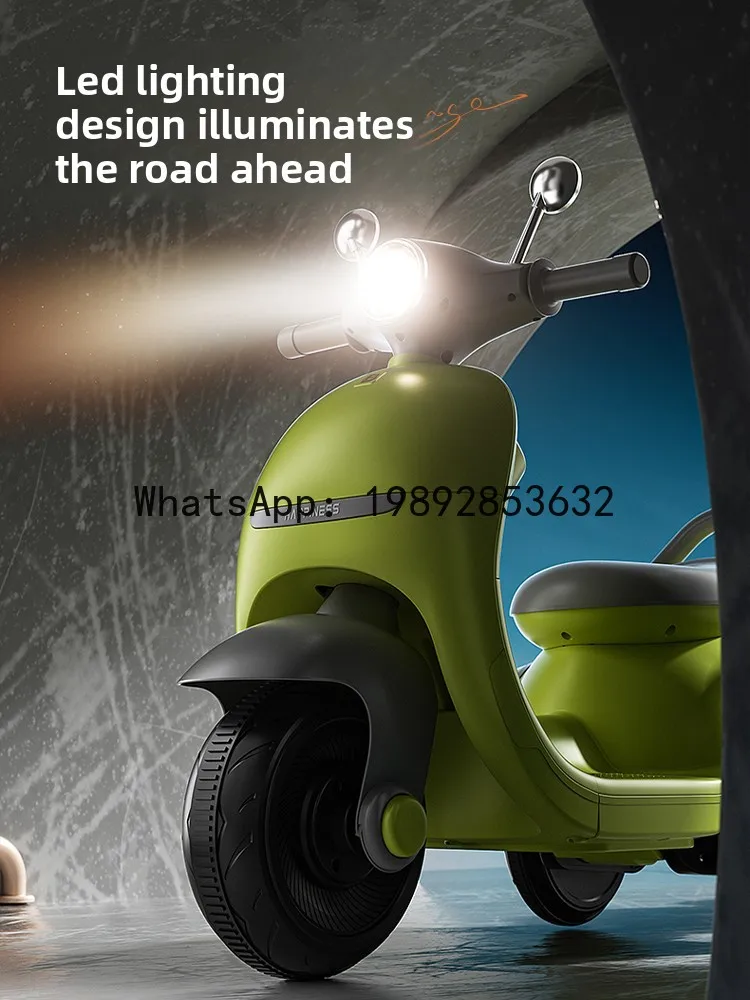 دراجة نارية كهربائية للأطفال بثلاث عجلات، سيارة أطفال تعمل بالتحكم عن بعد قابلة لإعادة الشحن مع سلة خلفية ومقعد دفع