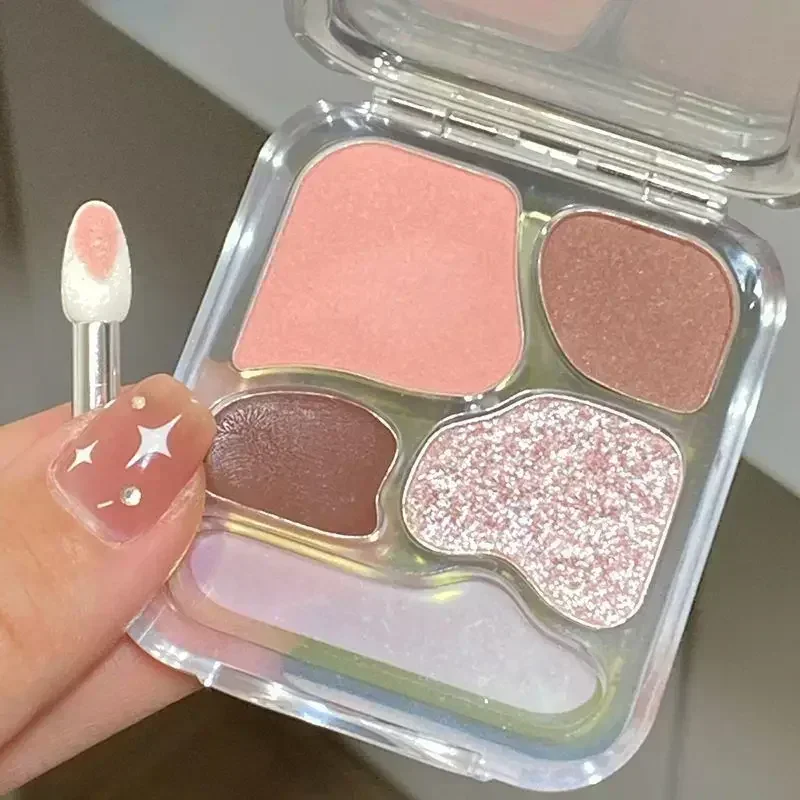 Palette di ombretti in polvere a quattro colori Glitter scintillanti Palpebra naturale Baco da seta Contorno Ombra Tono naturale Fango eyeliner marrone