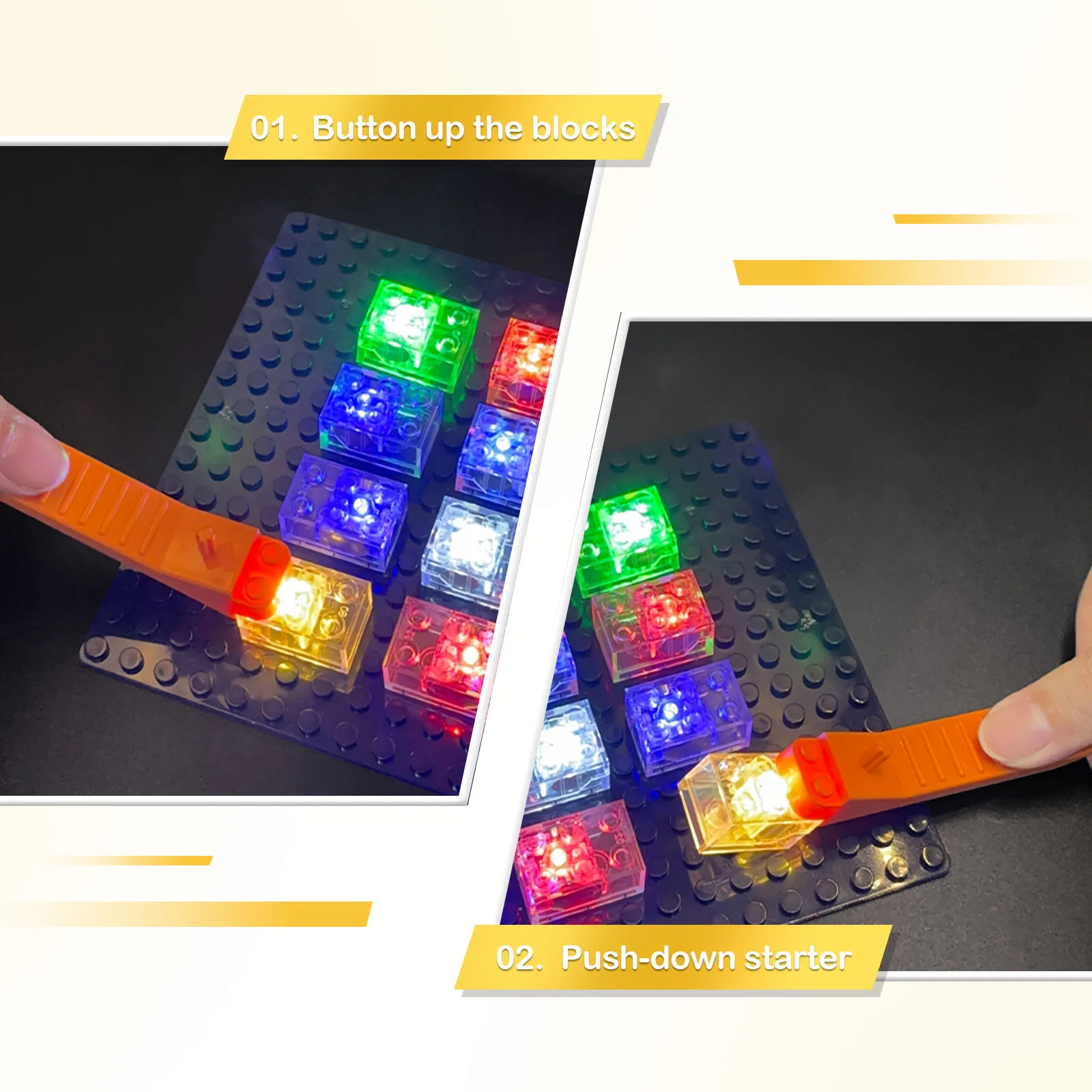 BRIXSPARK 14Pcs Multi Color Flash LED Light Bricks, 2x3 Rectangle MOC Building Blocks, DIY Assembly City Model Accessories Gift