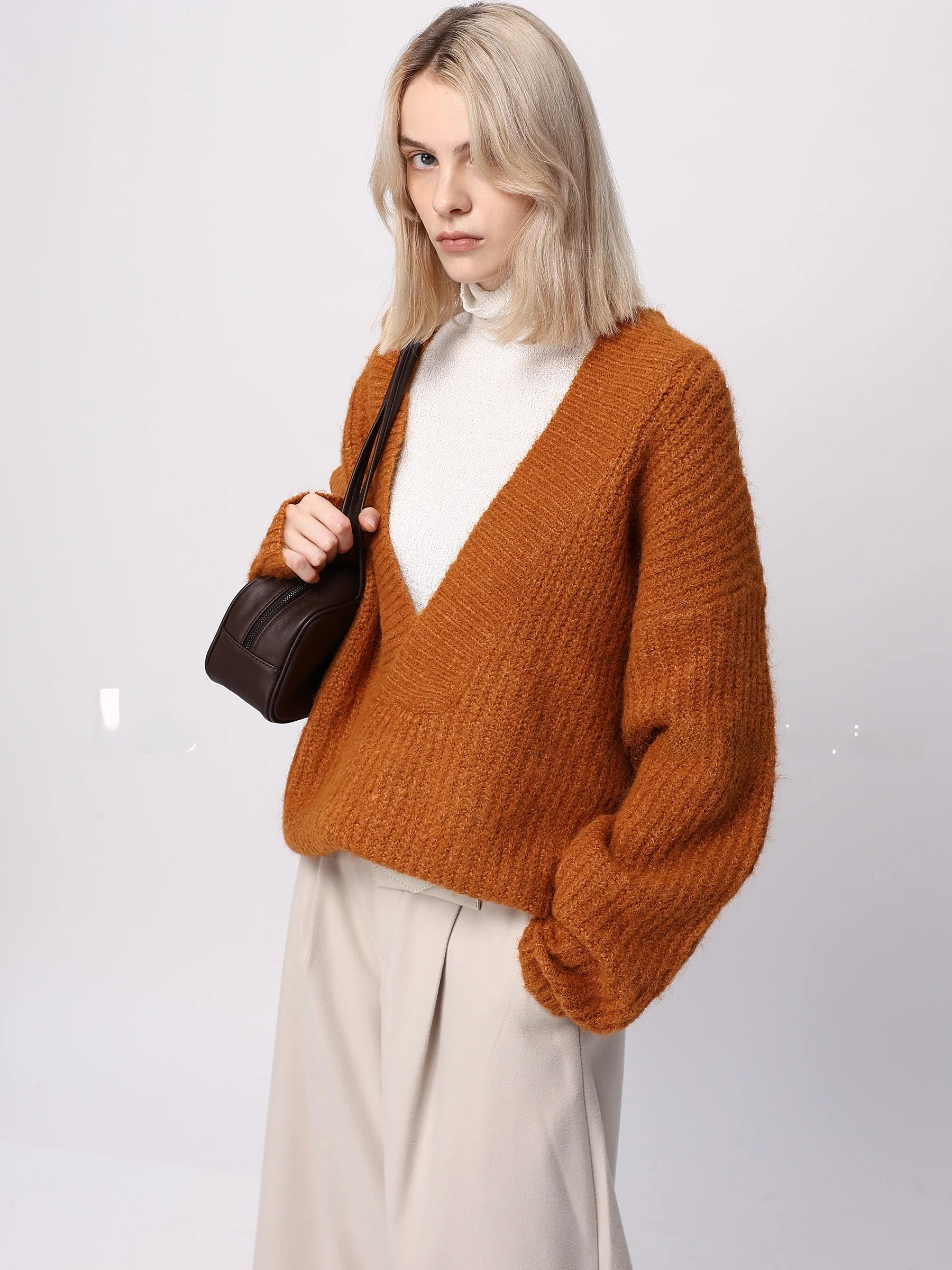 

Женский свободный вязаный кардиган с V-образным вырезом, повседневный, из полиэстера, с длинными рукавами, для ежедневной носки