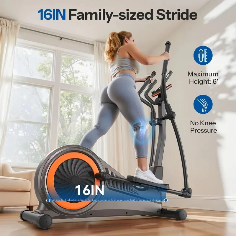 Magnetic Elliptical Trainer, 15.5-19in Stride & 16 Levels Resistance For Home Exercise