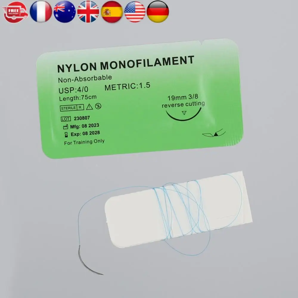 

4/0 Medical Thread Suture Nylon Silk Veterinary Practice Suture Kit Non-injured for Medical Students Education