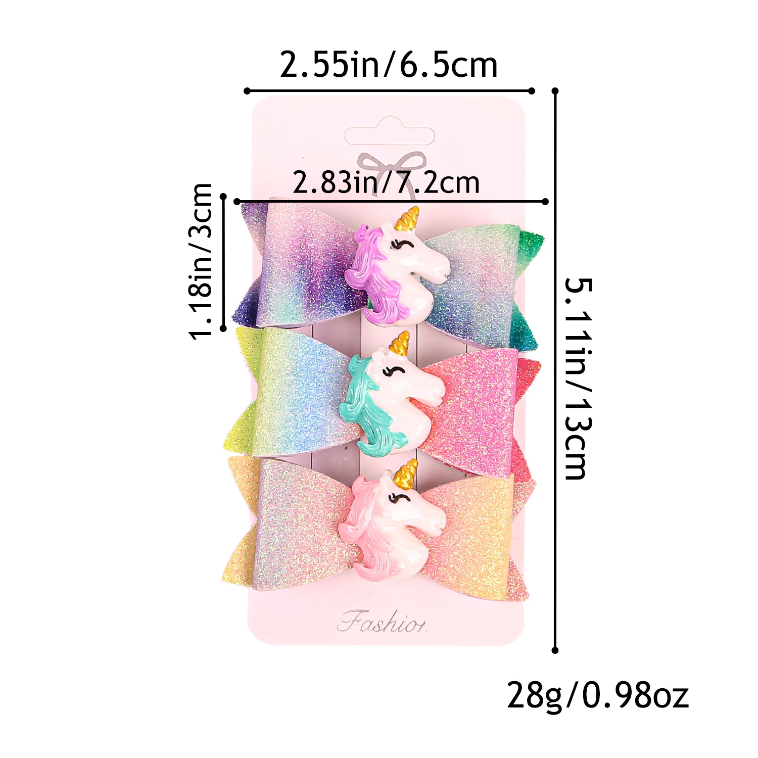 3PCS Rainbow Hair Bows with Clips Cute Unicorn Hair Clips Barrettes Glitter Hair Bows Hairpins Children Kids Hair Accessories