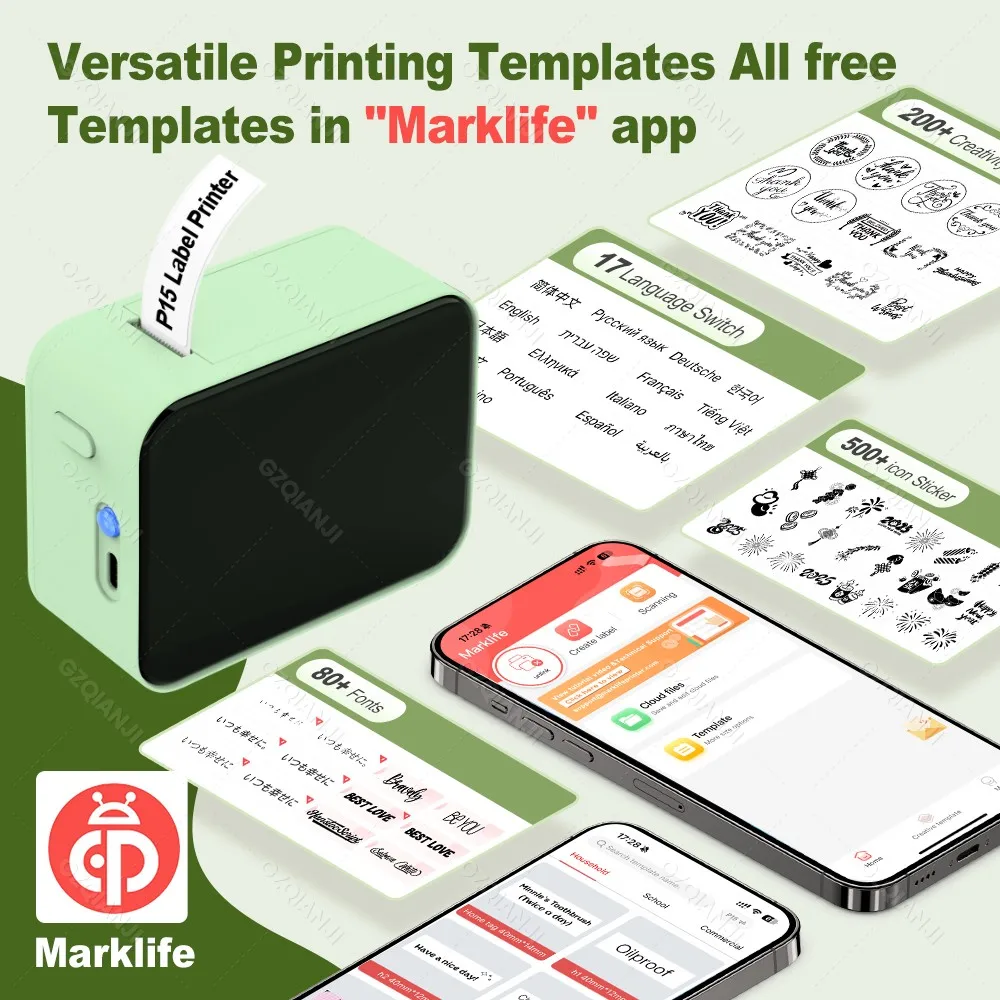 Marklife P15 Wireless Bluetooth Label Printer Portable Thermal Printer Similar as D11 D110 D101 Label Machine Mini Label Maker