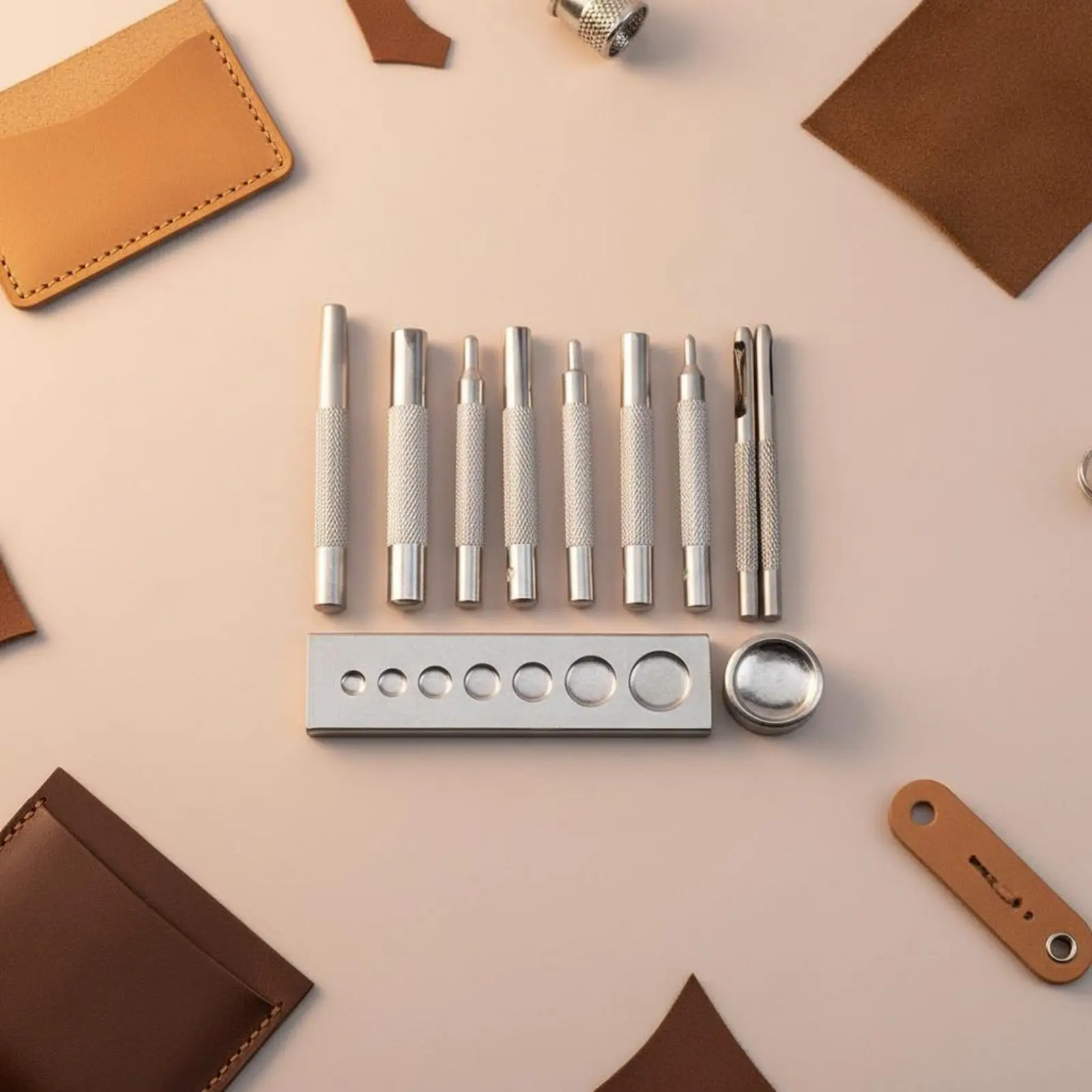 11 Pieces Snap Fastener Tool Set Long-Lasting Steel Leather Rivet Setter Tool Button Snap Perforator Kit Non-Slip Grip