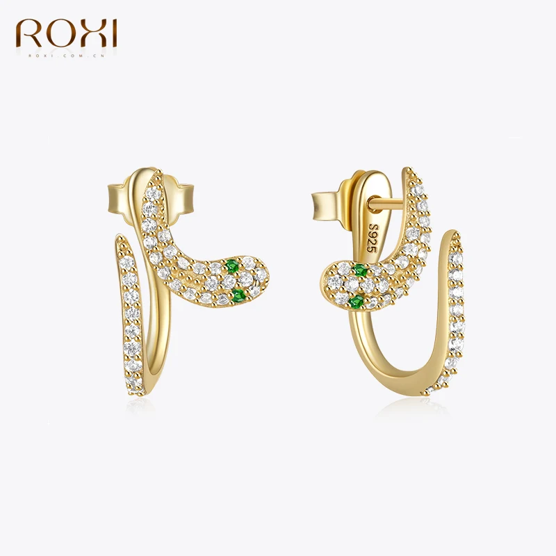 ROXI 925 Sterling Silver 2023 New Trendy Bend Snake Studs Earrings For Women Men Punk Piercing Joias Feminina Earring pendientes