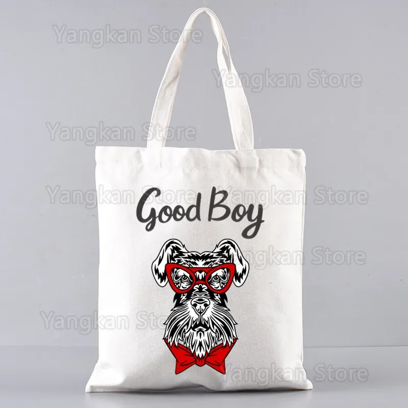 Schnauzer Ladies Handbags Cloth Canvas Tote Bag Shopping Travel Women Eco Reusable Shoulder Shopper Bags bolsas de tela