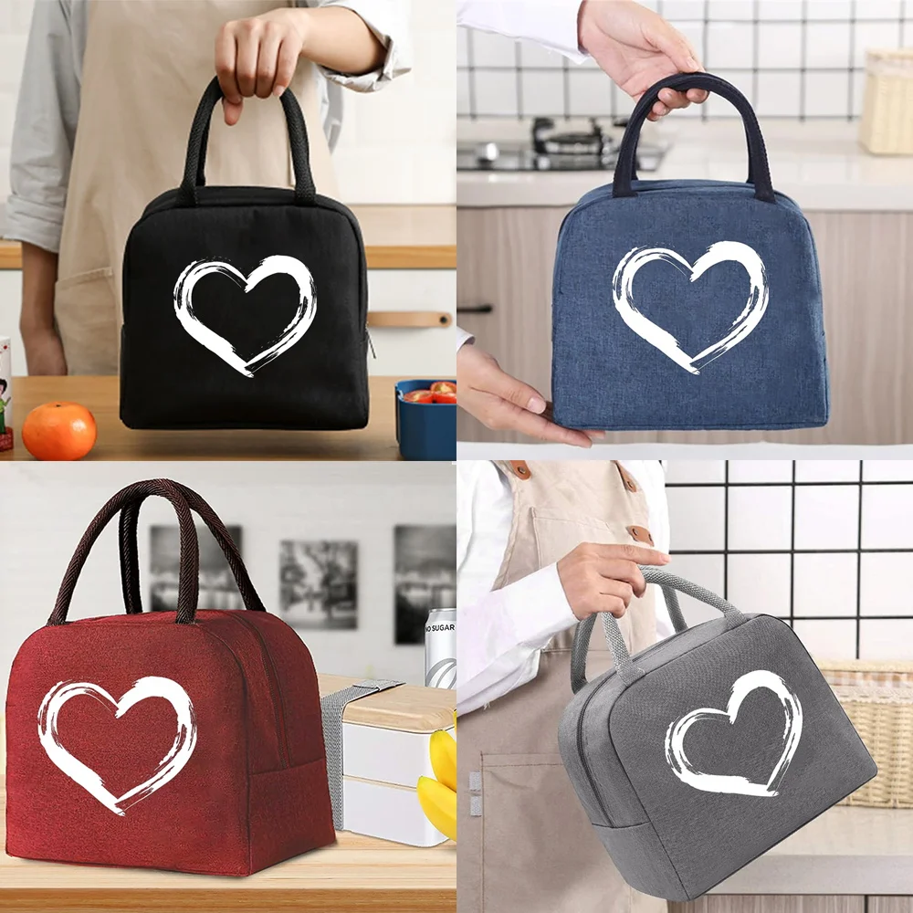 

Insulated Lunch Bag Handbags Box for Women Kids Portable Thermal Food Picnic Bags White Love Series Cooler Organizern for Work