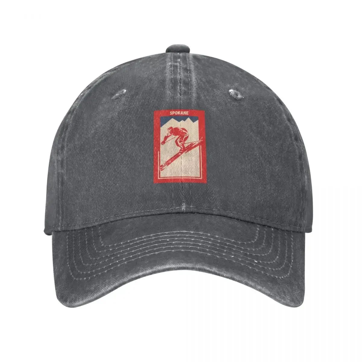 Monte Spokane o Monte Baldy en Hidromel, Montañas Selkirk, Estado de Washington, EE. UU., América del Norte - Gorra de béisbol Vintage Red Ski Pos