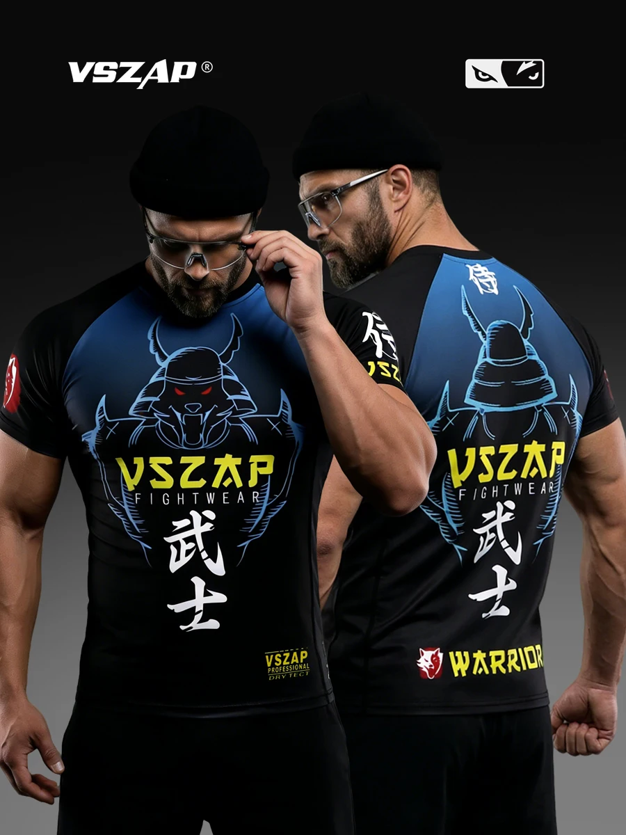 VSZAP Digital 3D Printed Men's MMA Short Sleeve T-Shirt Quick Dry for BJJ Jiu Jitsu Muay Thai Sanda