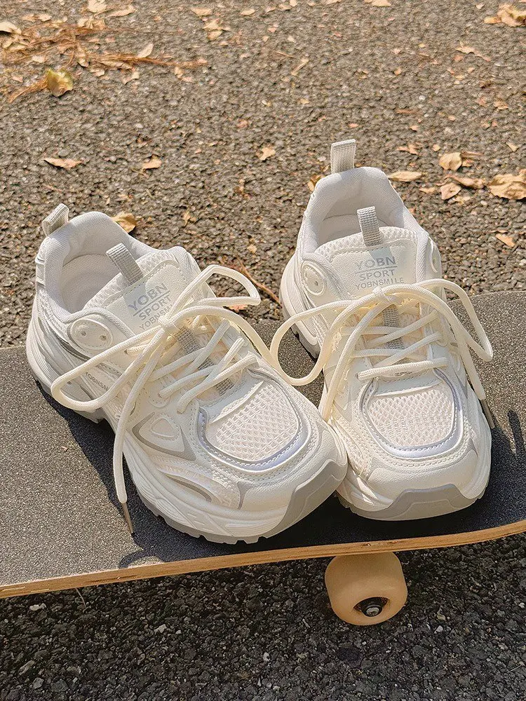 

​​2025 New Women's Platform Dad Shoes Height Increase - Breathable Thick Sole White Sneakers, Lightweight Casual Sports Shoes