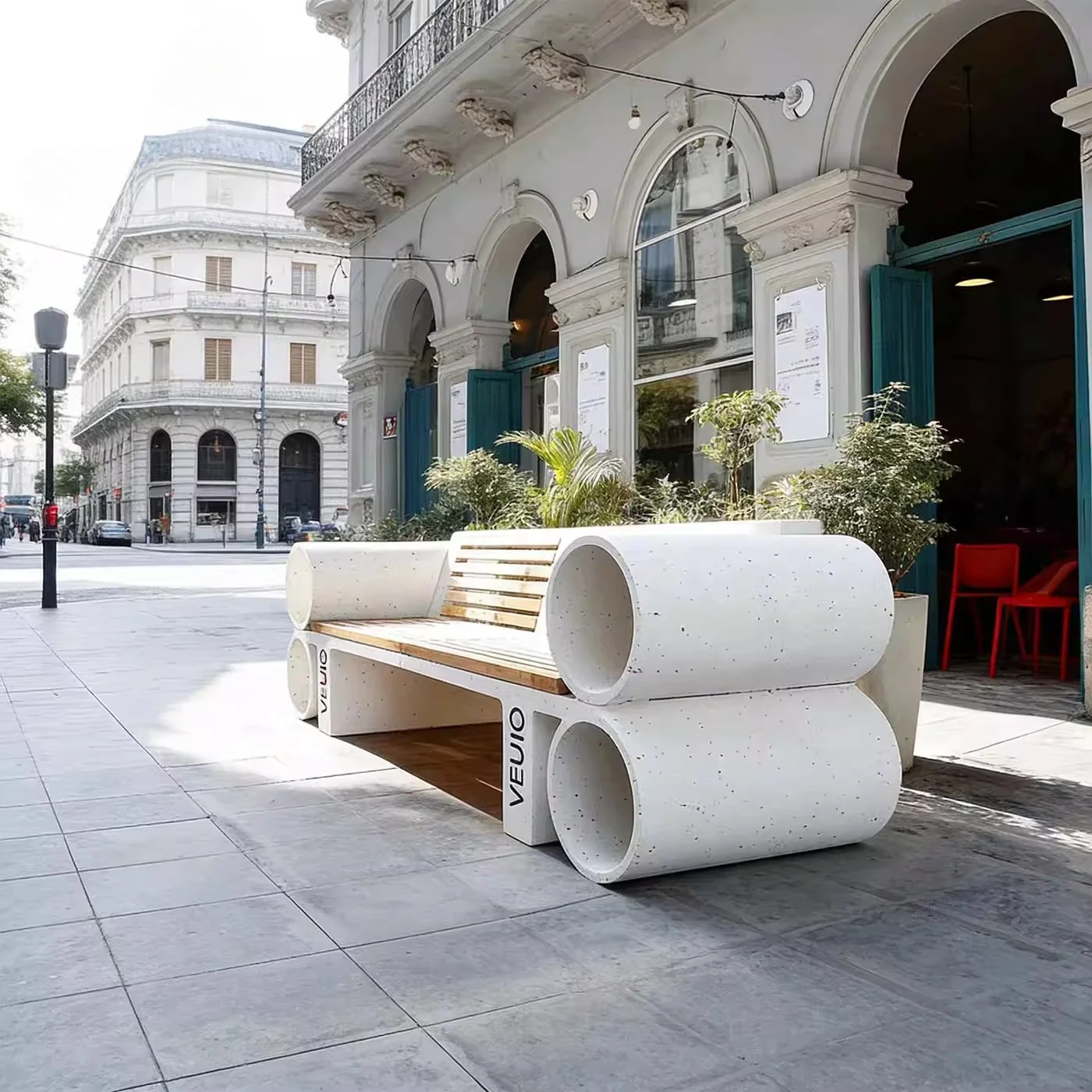 

SX Creative pipe modeling leisure chair commercial street outdoor modern simple seat wrought iron bench