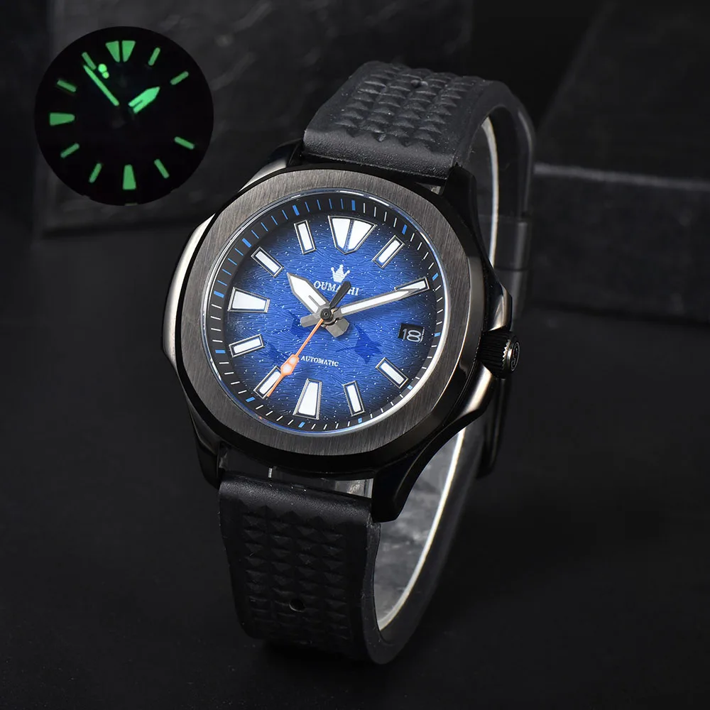 40mm NH35/NH70 relógio automático esportivo masculino com pulseira de borracha de movimento japonês genuíno NH35/NH70 5167A-001 pode personalizar o logotipo