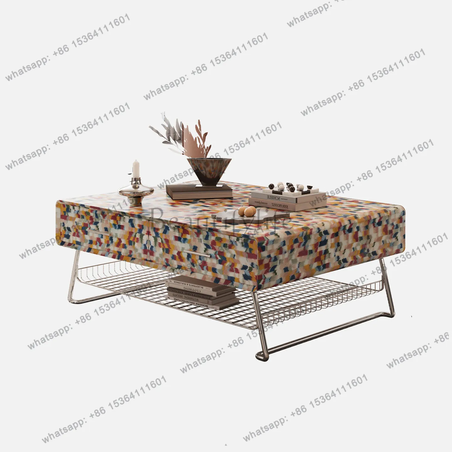 Designer furniture rainbow square coffee table small apartment Italian light luxury high-end art high-end sense