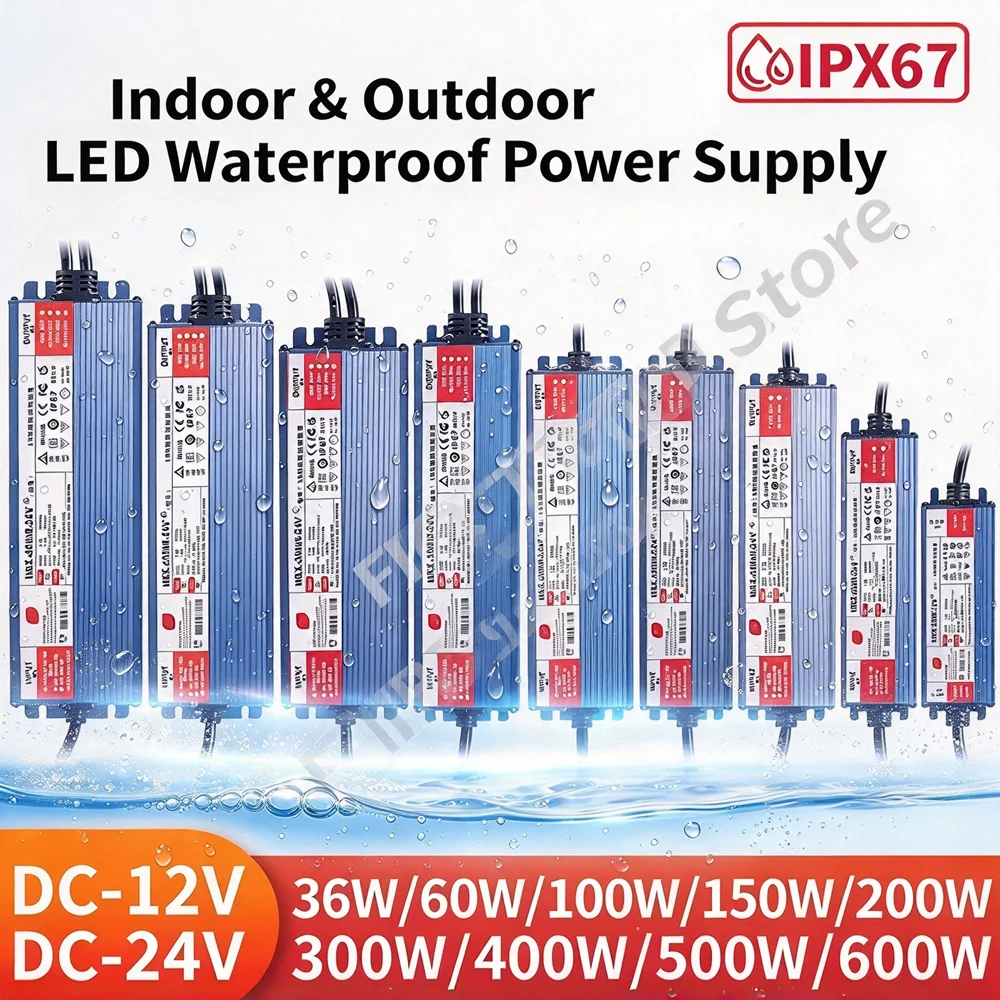 Waterproof Lighting Power Supply AC 220V to DC IP67 12V 24V Outdoor LED Driver 600W 500W 400W 300W 200W 100W Transformer SMPS