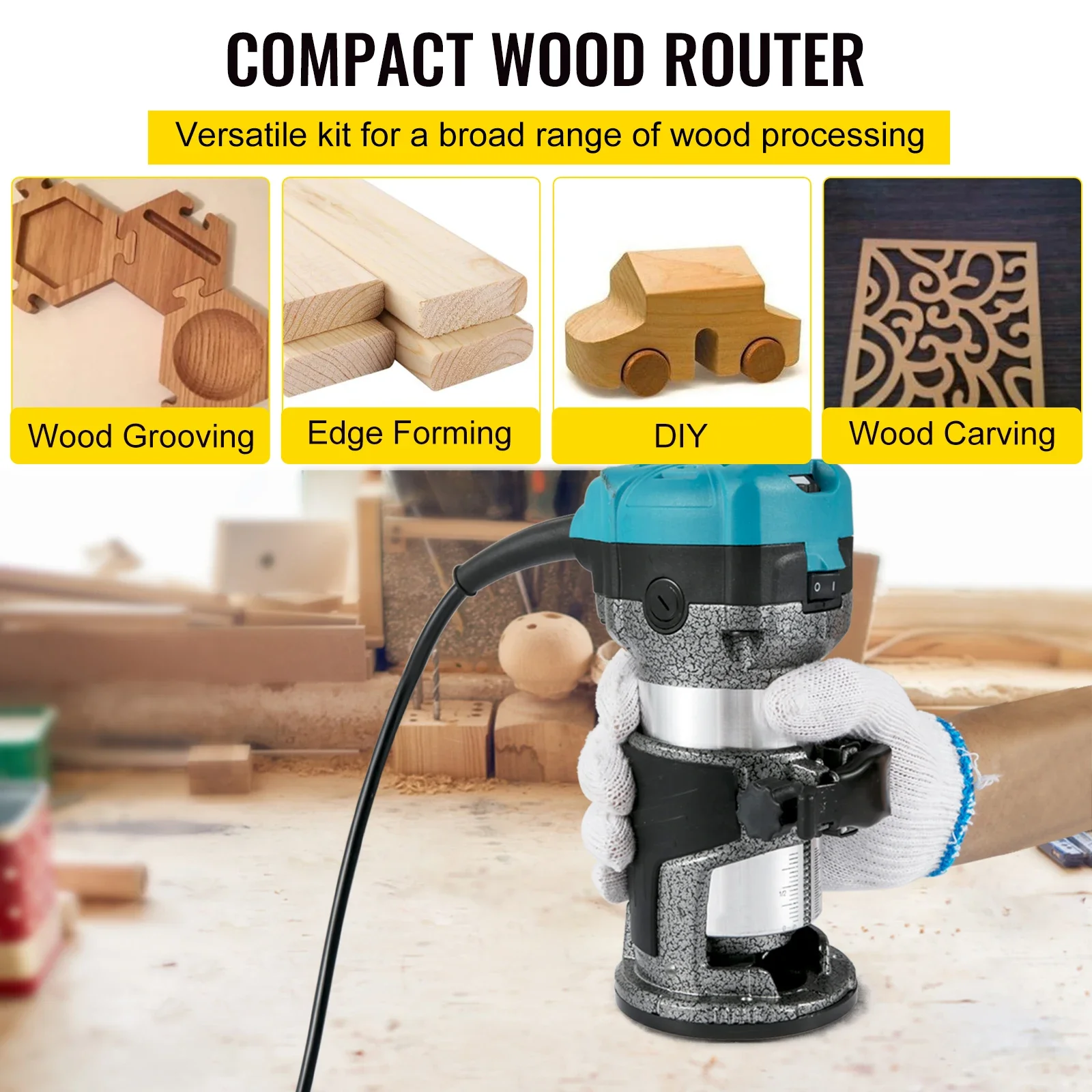 

TXF【Reliable】 Wood Router Machine Electric Trimmer 800W 30000RPM Power Carpentry Tool for Woodworking Trimming Grooving Car