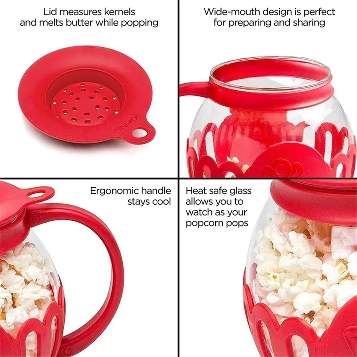 A20I Microwave Popcorn Maker Bucket Microwave Bowl Mini Machine Safe Silicone Lid Popcorn Maker Red