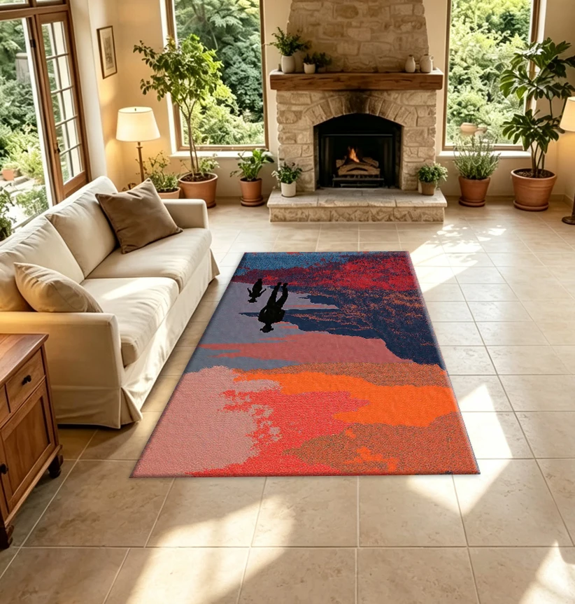 Abstract Parent-Child Silhouette Landscape Carpet Floor Modern Art Decorative Floor Decorations