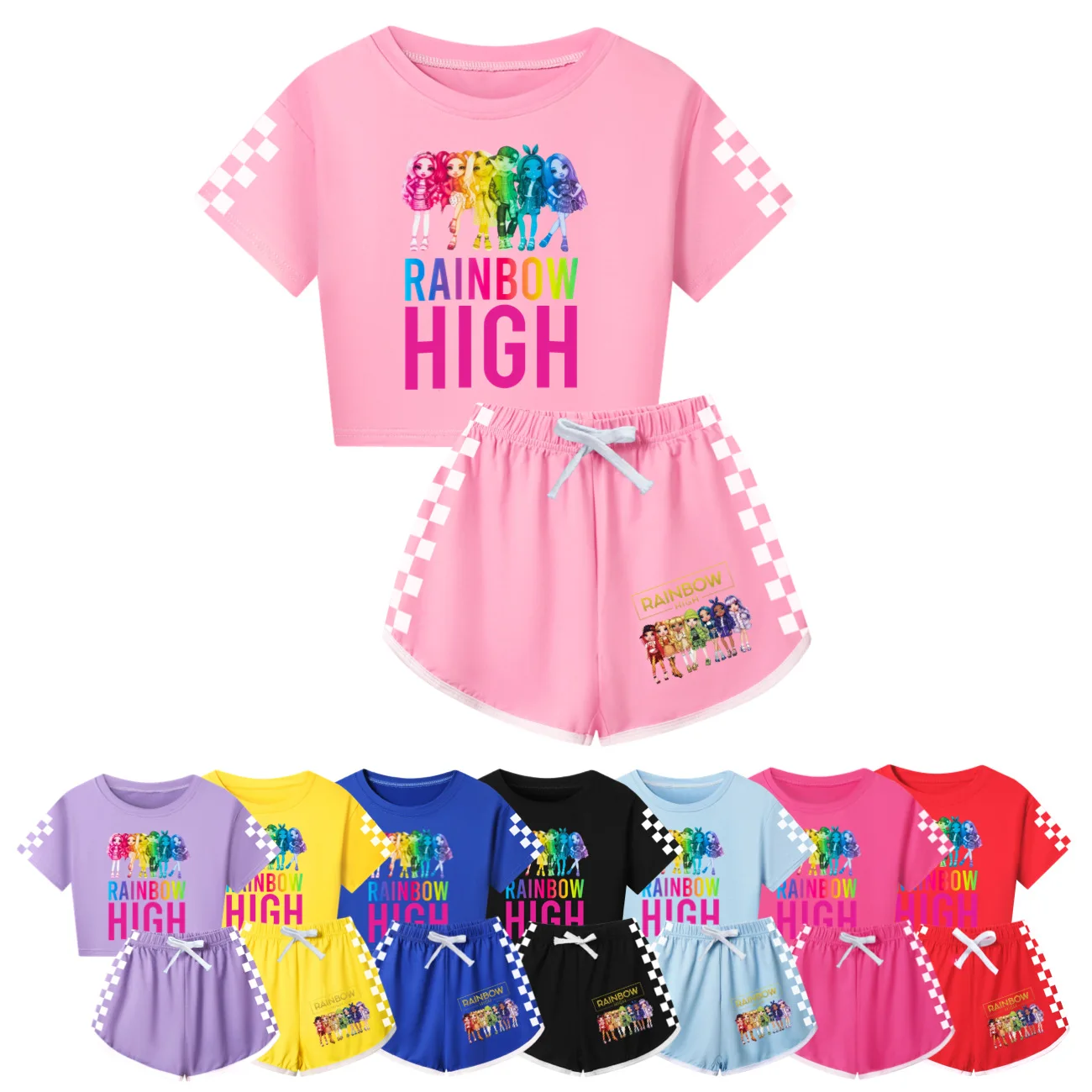 

Rainbow High Clothes Kids Family Matching Outfits Firefighter Tshirt Shorts 2pcs Set Girls Short Sleeve Running Sportsuits3415