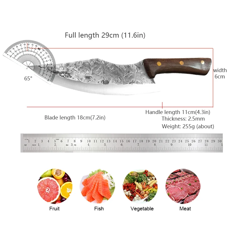 Barbecue Knife Cleaver Meat Slicing Vegetables Steak Knife Chef Cooking Cleaver Kitchen Knives Hand Forge Blade Wood Handle Knif