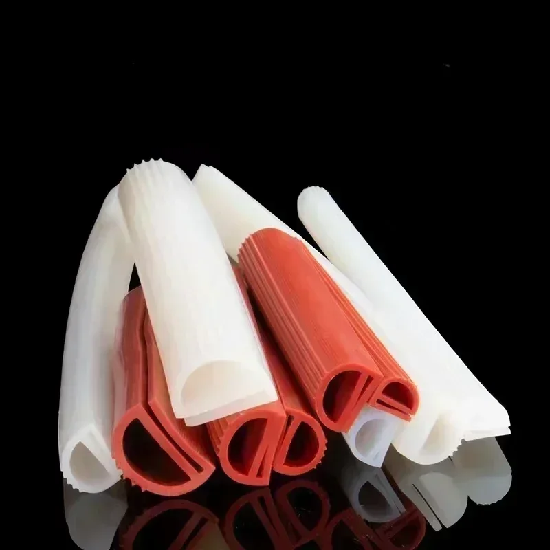 Silicone E Type Strip Red White E Shape Silicone Stirp Door Oven Freezer Door Oven Steaming Machine VMQ E Sealing Bar