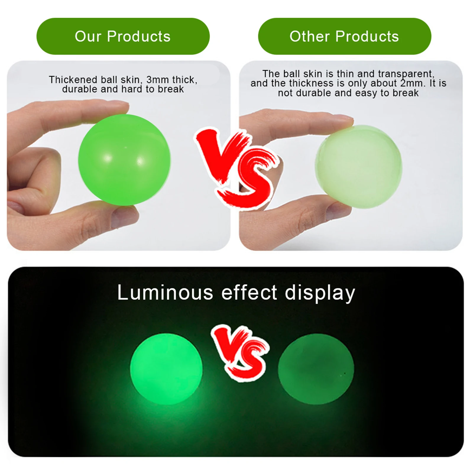 4Pcs Glow in The Dark Ceiling Balls Stress Relief Glowing Balls Luminous Sticky Balls Soft Sticky Wall Balls Kids Sensory Toys