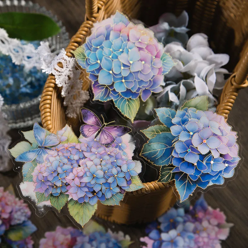 10pcs/pack Blue theme Flowers Stickers Decorative Adhesive Diy Creativity Scrapbooking hand made junk journal supplies