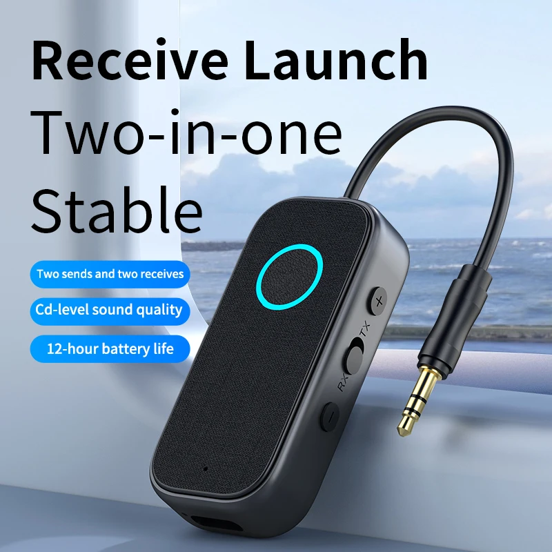 2-in-1 Dual Mode RX+TX Aptx Bluetooth 5.4 Receiver Transmitter Wireless 3.5mm Aux Audio Adapter with Mic for Flight TV Car