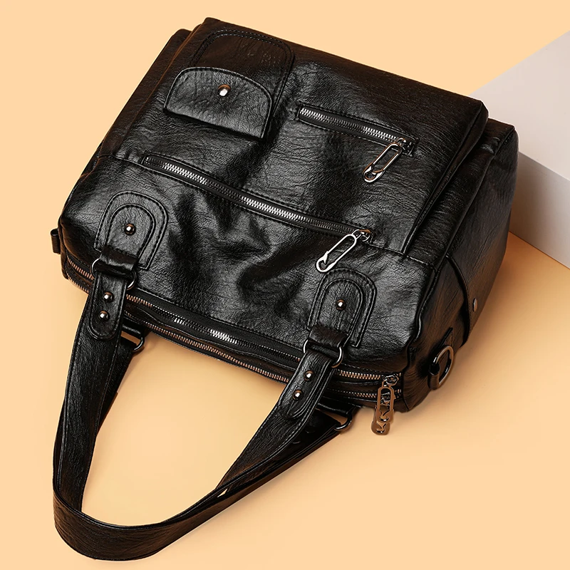 Modische Damen-Umhängetasche aus weichem Leder, große Kapazität, mehrere Außentaschen, abnehmbarer Riemen, Crossbody-Handtasche für den Alltag – Detail 5