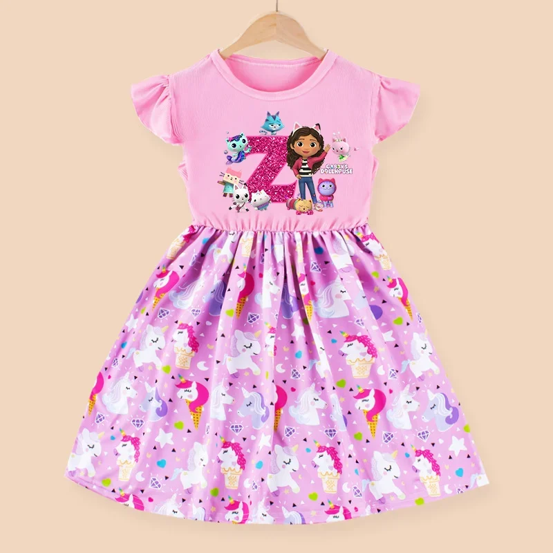 Gabby Dollhouse Dress Summer Clothes Girl Fluffy Sequin Kawaii Princess Dress Cute Anime Figures Short Skirt Child Clothing Gift