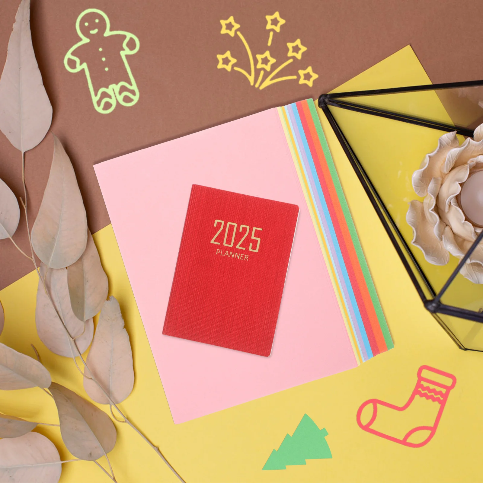 2025 A7 مخطط كتاب المواعيد اليومي كل يوم دفتر الجيب جدول الأعمال التقويم الشهري للمكتب والمدرسة الأحمر