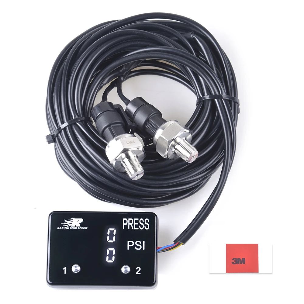 Dual 12v Digital Air Pressure Oil Pressure Gauge With 1/8NPT Sensors Three Color Display