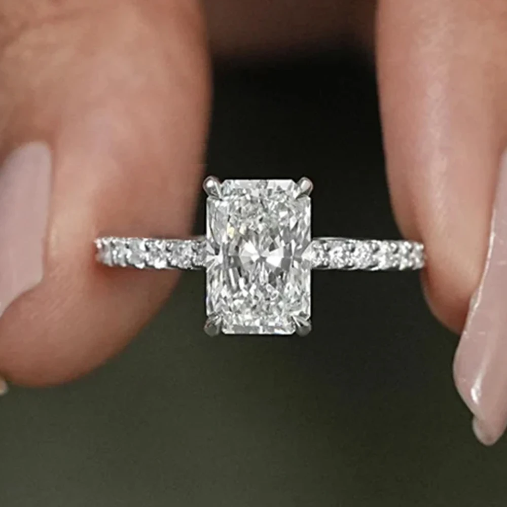 Anel de noivado de moissanite com corte radiante, 1-4ct, para mulheres, laboratório cultivado, halo oculto, diamante s925, prata, joias de casamento, presentes certificados