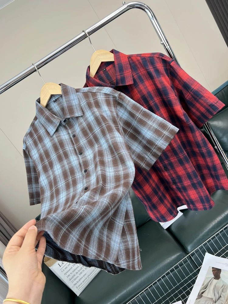 

Мужская повседневная удобная универсальная летняя модная городская дышащая подставка в американском стиле ретро в клетку ort Sve irt