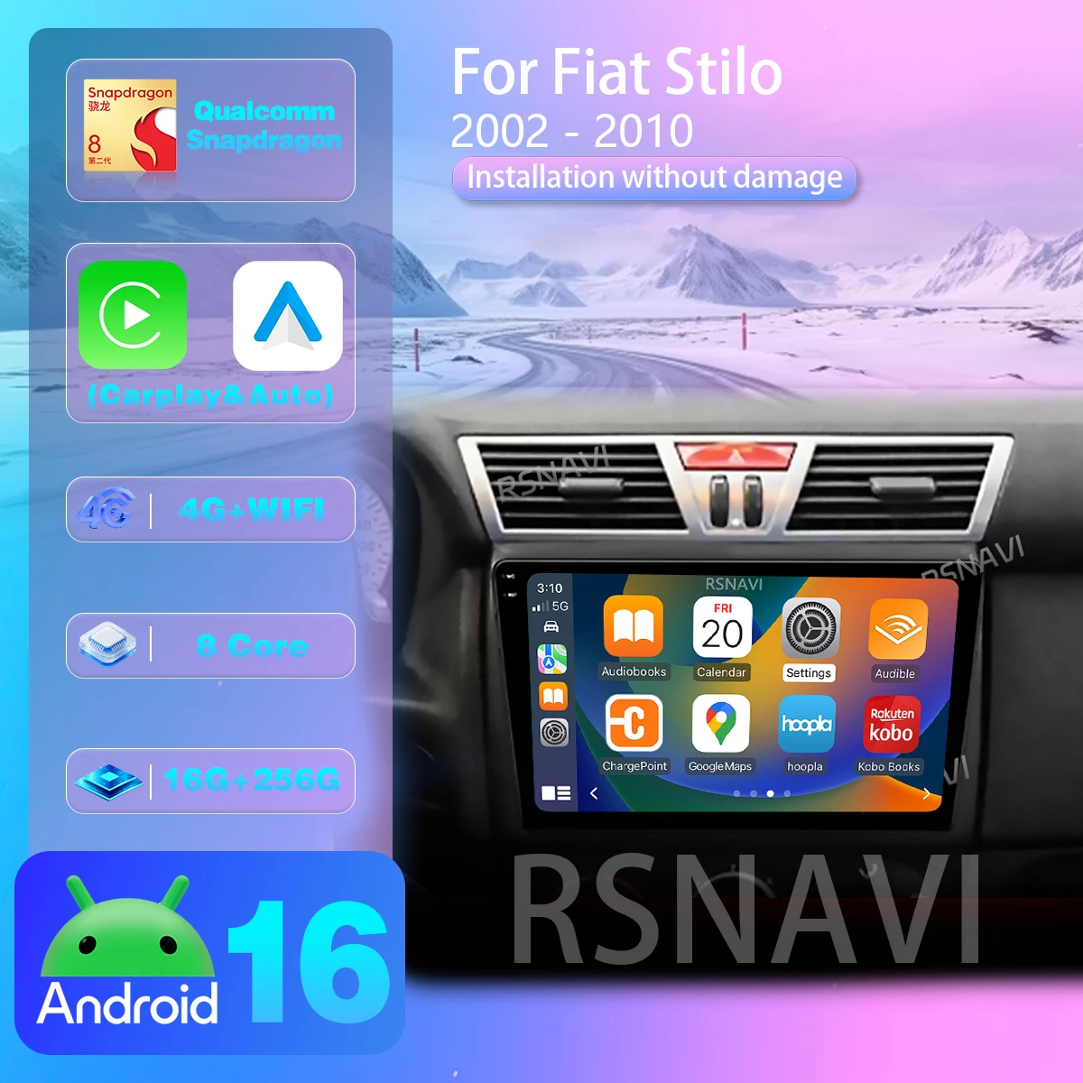 Android 16 For Fiat Stilo 2001 - 2010 Car Radio Multimedia Video Player GPS CarPlay AUTO  2K Screen Car Radio Snapdragon WIFI+4G