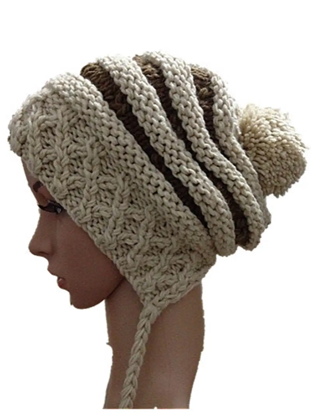 BomHCS 100% Handmade Knitted Hat Winter Women\'s Warm Beanie with Three Poms Caps