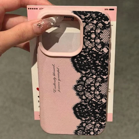 Чехол для телефона с черным кружевным узором «Личи» для iPhone 17, 17 Air, 16E, 15, 14, 13, 11, 12, 16 Pro Max, противоударный, мягкий