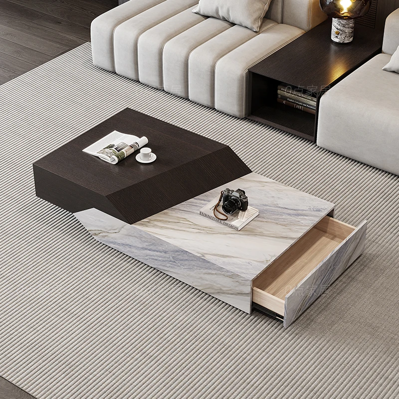 

m Минимальная маленькая квартира Гостиная Бытовая каменная плита Чайный столик Ящик Простой мраморный журнальный столик m