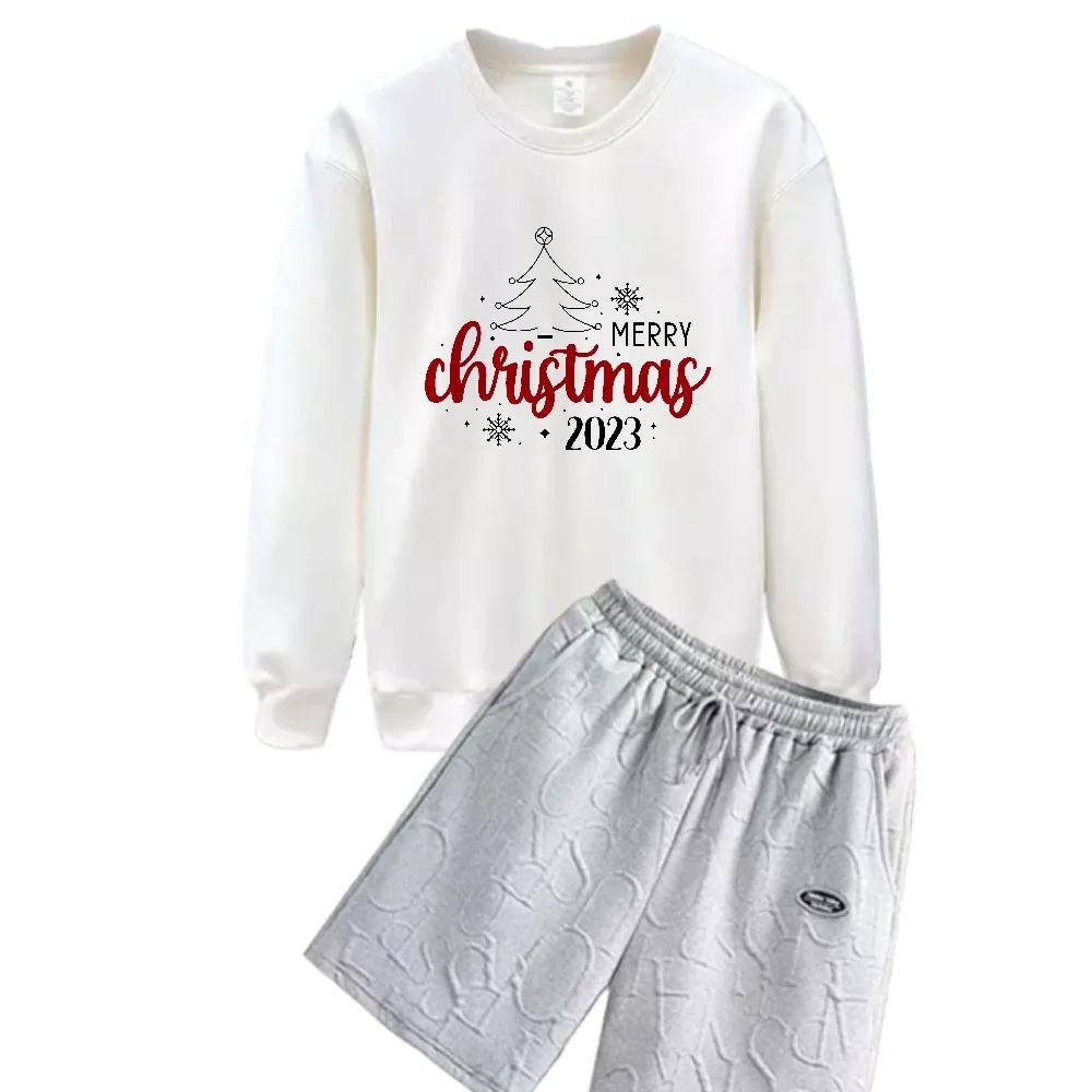 

Весенне-осенний мужской повседневный комплект 2025 года, костюмы премиум-качества с принтом рождественской елки и граффити, легкий комплект одежды из ткани из двух предметов