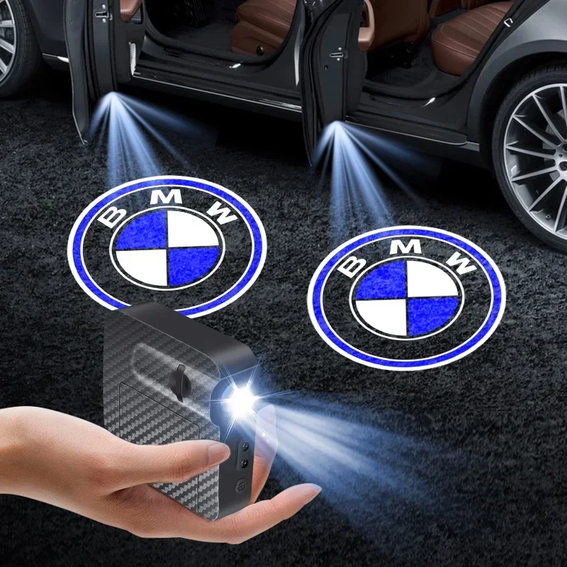 1/2 pçs hd porta do carro luz de boas-vindas led lâmpada projetor sem fio para bmw 1 3 5 7 série m desempenho e46 e52 e53 e60 e61 e62
