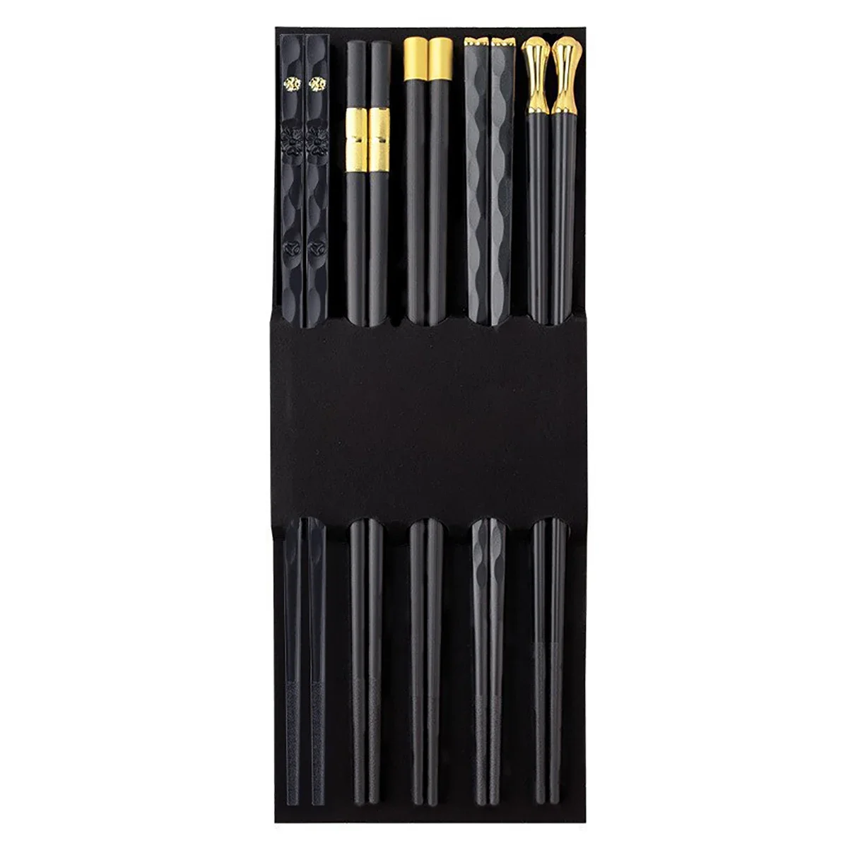 Juego de 5 pares de palillos de aleación de oro negro, palillos de Sushi de comida coreana, palillos antideslizantes reutilizables, palillos para fiesta y hogar
