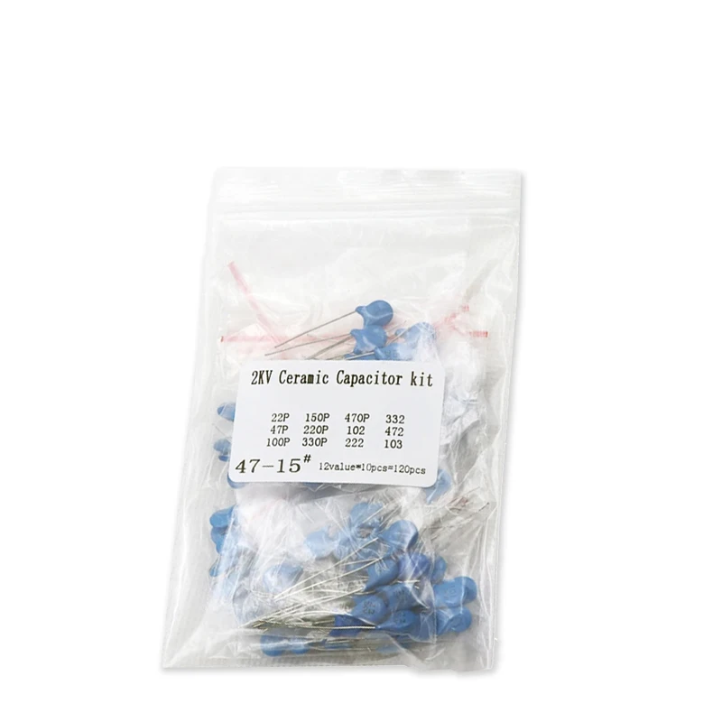 2KV ตัวเก็บประจุเซรามิคแรงดันสูง 120PCS = 12 ค่า * 10PCS ชุด 2KV 102 222 332 472 103 22P 47P 100P 150P 220P 330P 470P