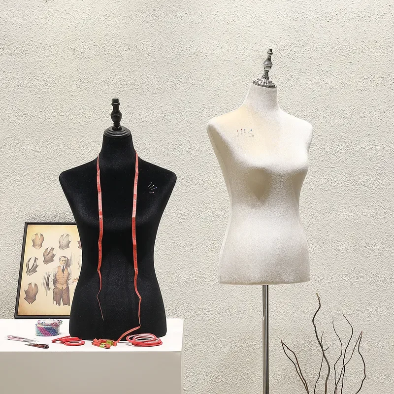 New 3D Cut Half Body Velvet Mannequin Female Pattern Design Stand Clothing Display Model Props for Dressmaking and Sewing