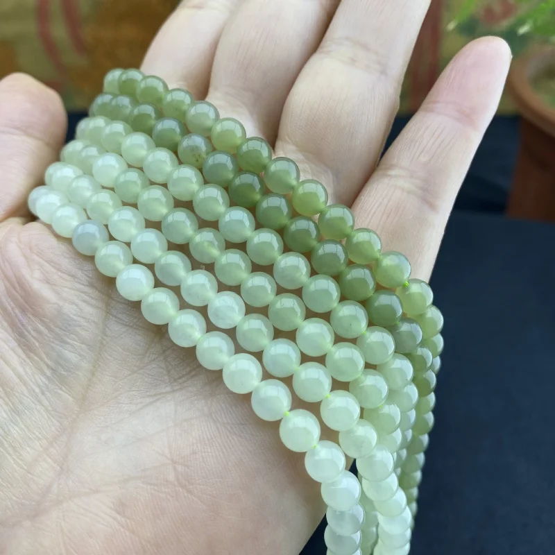 

Hetian white jade 108-bead necklace and bracelet, Buddhist beads made of Qinghai material, green multi-str