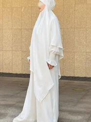 Jilbab Set Muslim Women Prayer Outfit Ramadan Eid Islam Clothes Long Khimar with Abaya Dress Dubai Turkey Burqa Kaftan 2 Piece